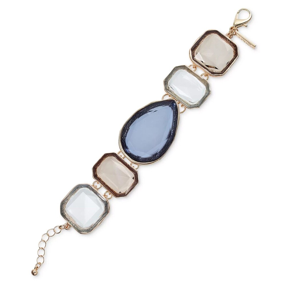 INC International Concepts Gold Tone Color Stone Flex Bracelet 7” + 1" Extender